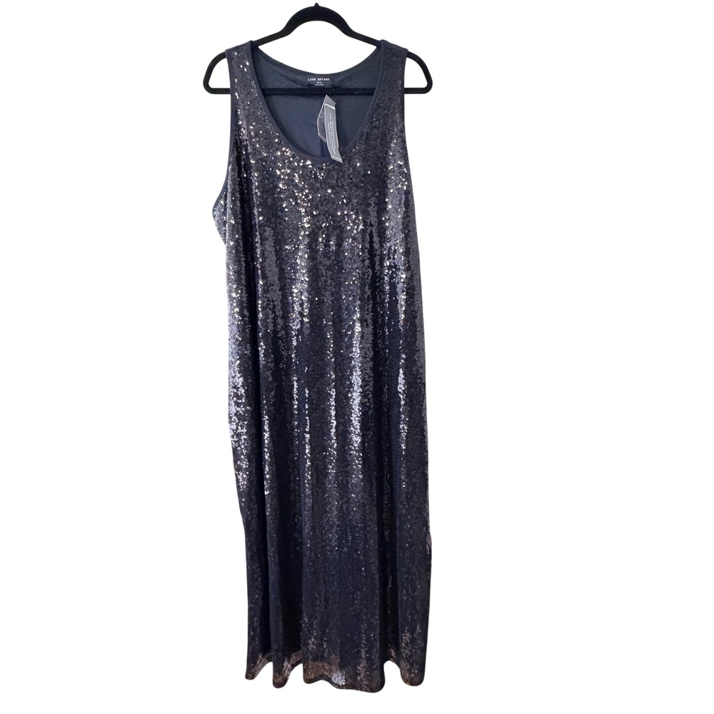 Lane Bryant Sequin Maxi Dress Women 30/32 Black New Glam Sleeveless V-Neck Gown